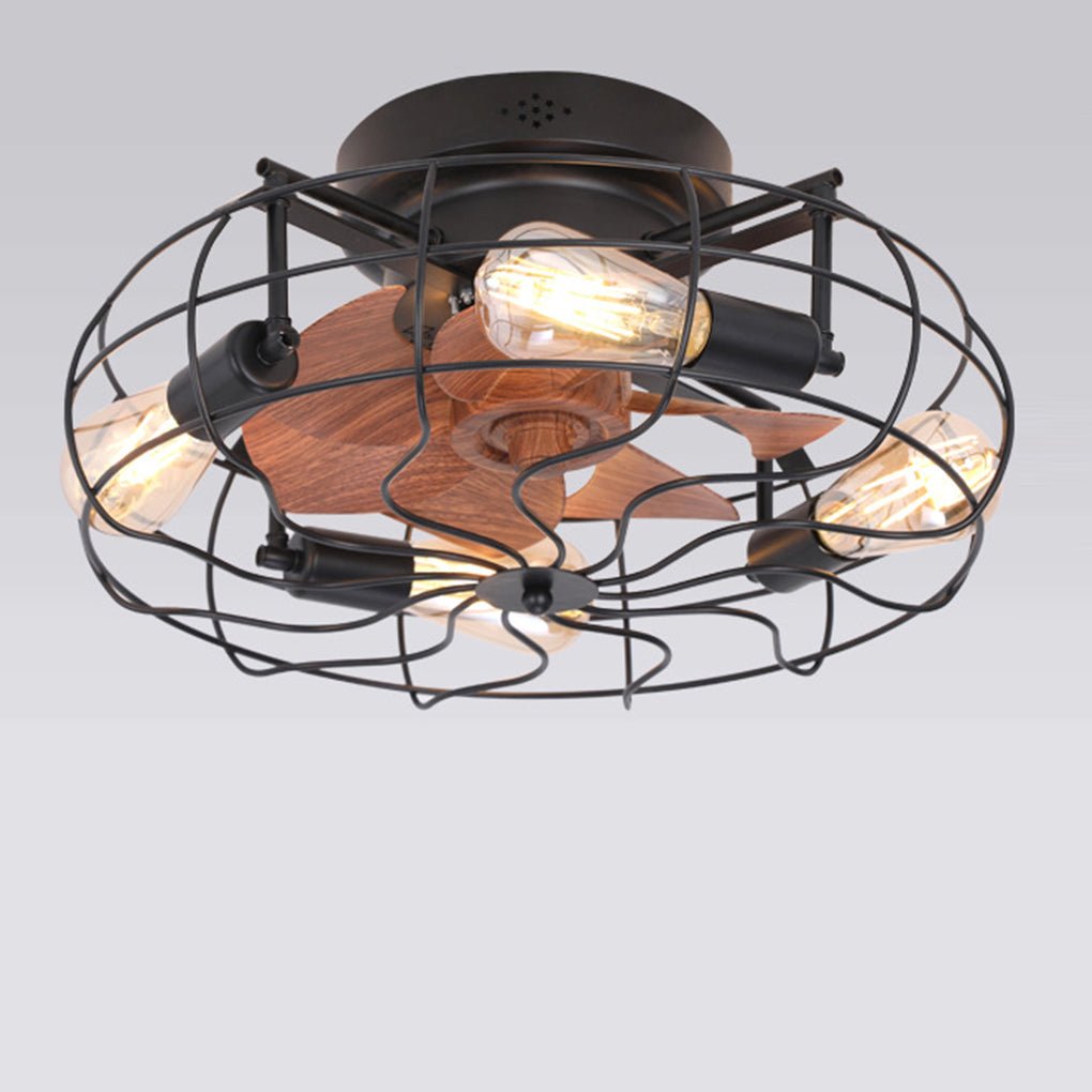Industrial Caged Ceiling Fan with Light - Remote Control & 3-Speed