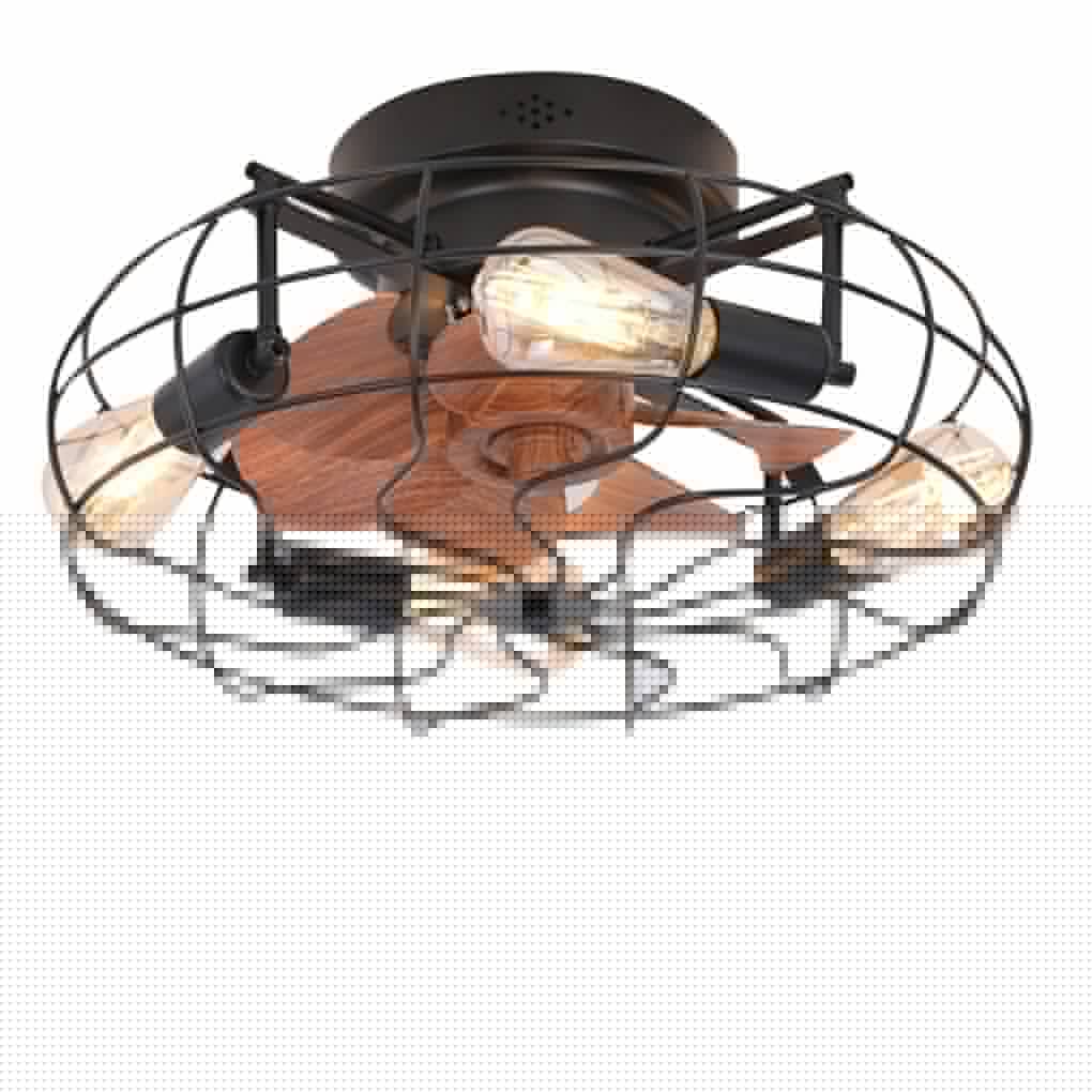 Industrial Caged Ceiling Fan with Light - Remote Control & 3-Speed