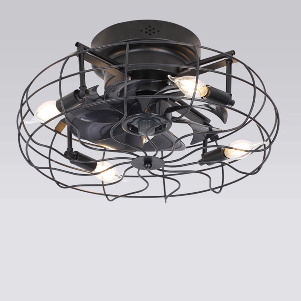 Industrial Caged Ceiling Fan with Light - Remote Control & 3-Speed