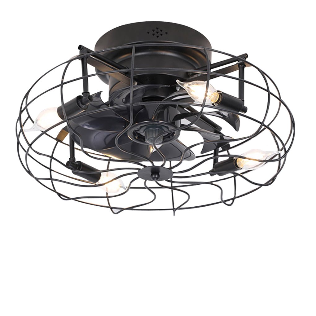 Industrial Caged Ceiling Fan with Light - Remote Control & 3-Speed