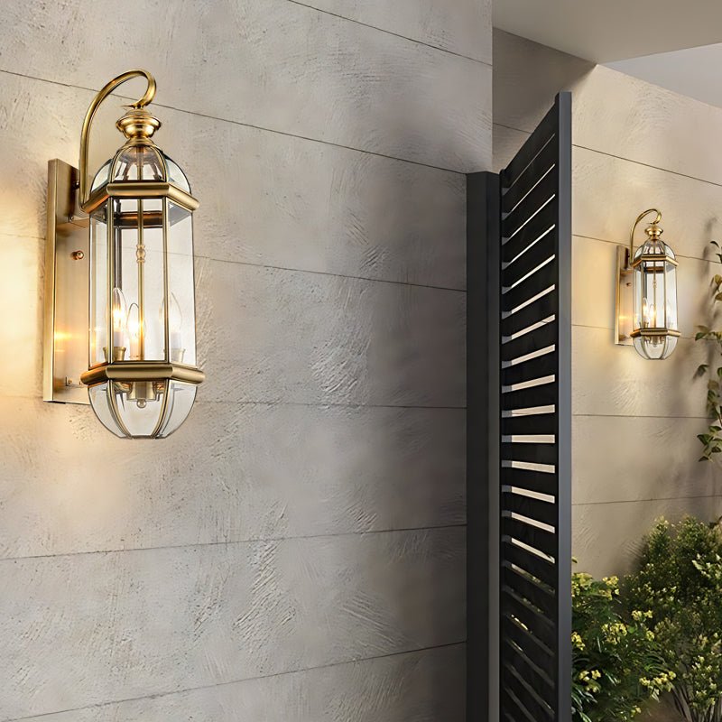 Retro Copper Glass Outdoor Wall Light - European Lantern Style