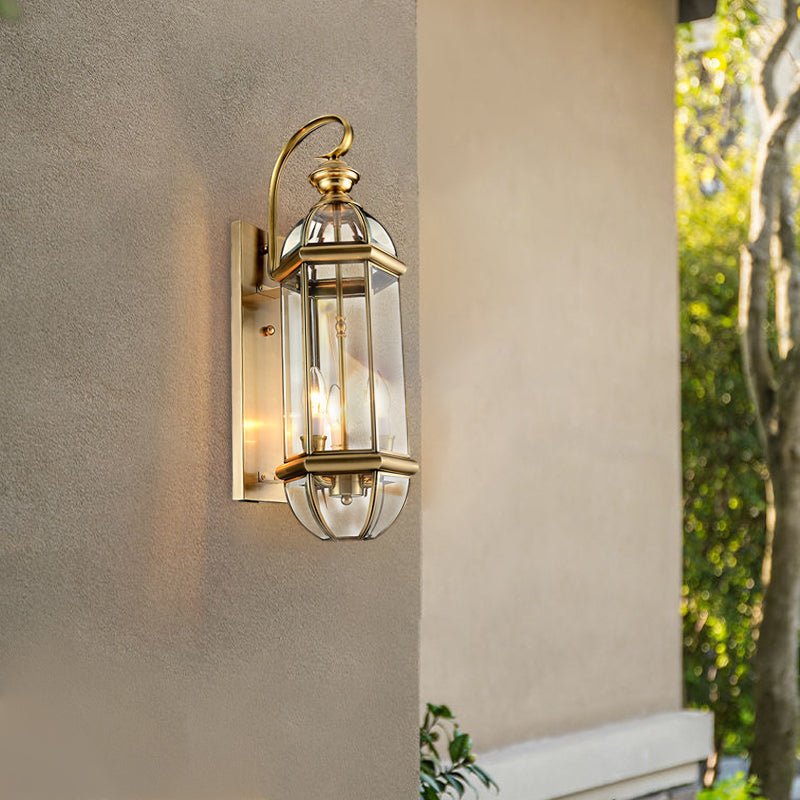 Retro Copper Glass Outdoor Wall Light - European Lantern Style