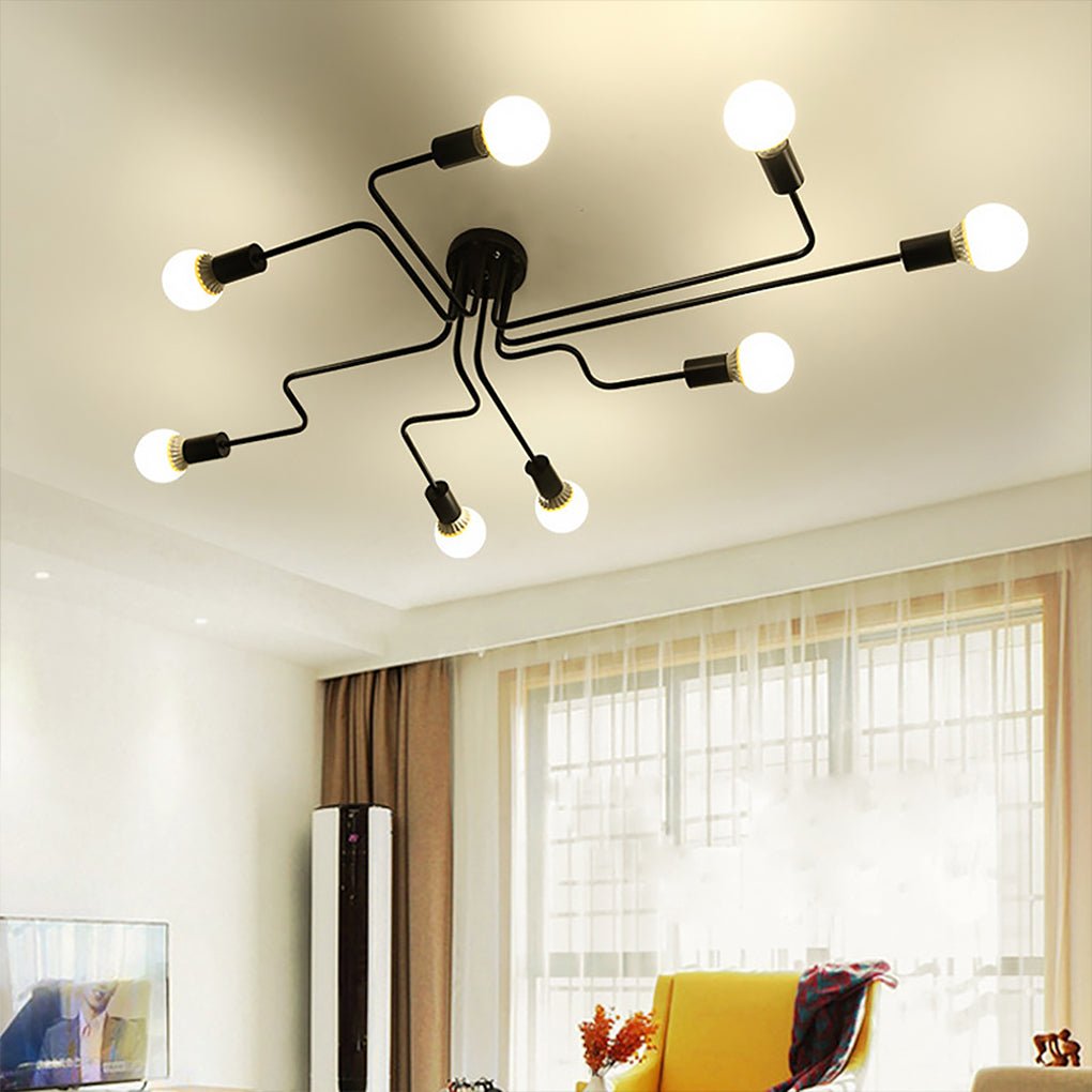 Industrial 8-Light Ceiling Chandelier with Glass Globes