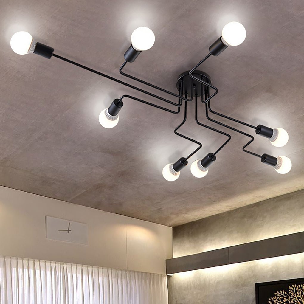 Industrial 8-Light Ceiling Chandelier with Glass Globes