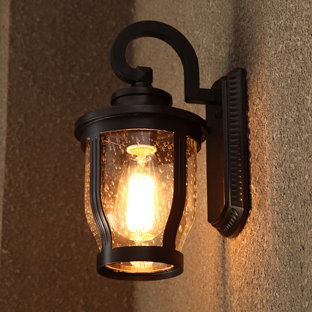 Vintage Bubbled Glass Outdoor Wall Light - Waterproof Aluminum
