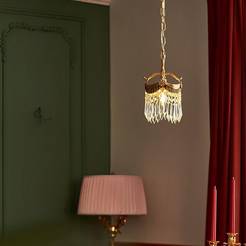 Crystal Tassel Pendant Light with 3-Step Dimming - Copper Finish