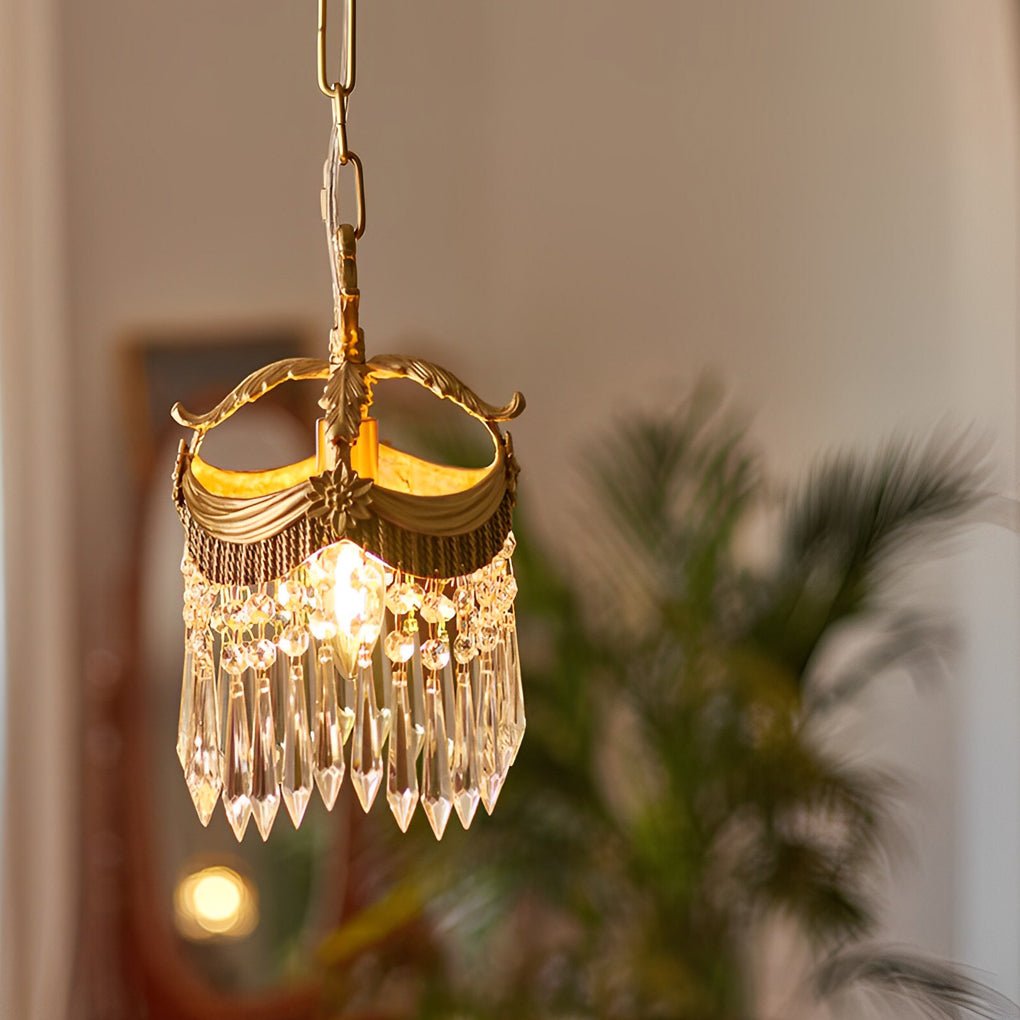 Crystal Tassel Pendant Light with 3-Step Dimming - Copper Finish