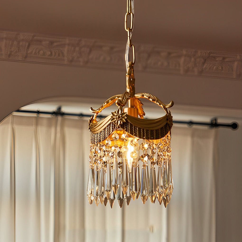 Crystal Tassel Pendant Light with 3-Step Dimming - Copper Finish