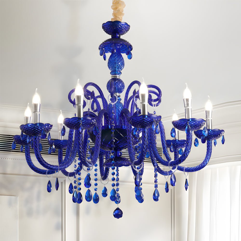 Crystal Glass Chandelier with 3-Step Dimming LED - Blue
