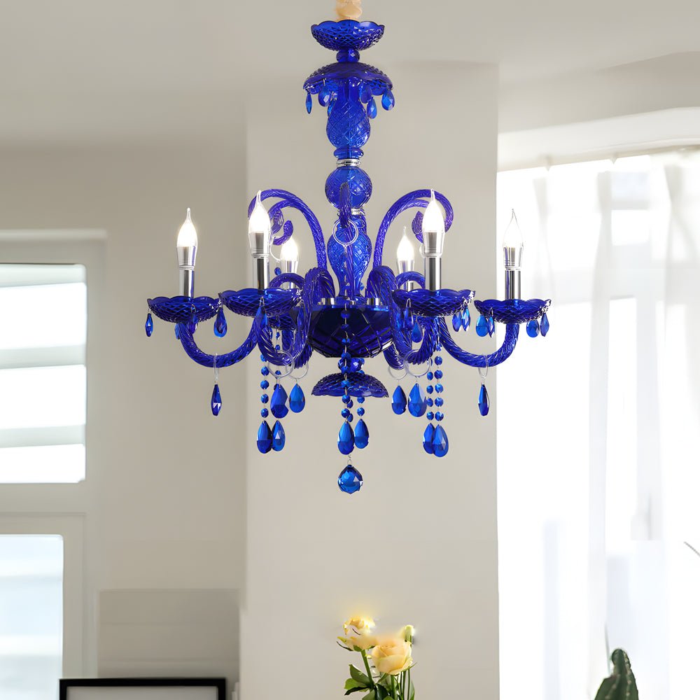Crystal Glass Chandelier with 3-Step Dimming LED - Blue