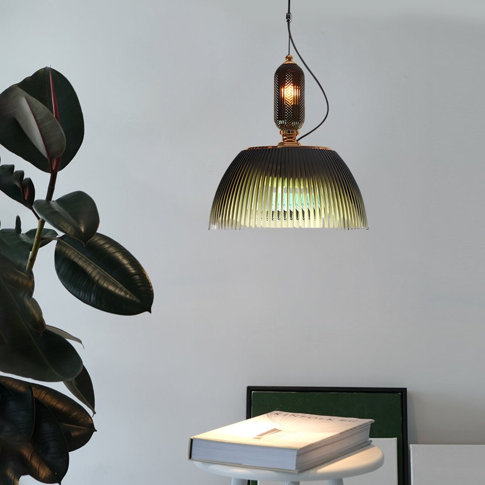 Gradient Green Glass Pendant Light with Dual Light Source