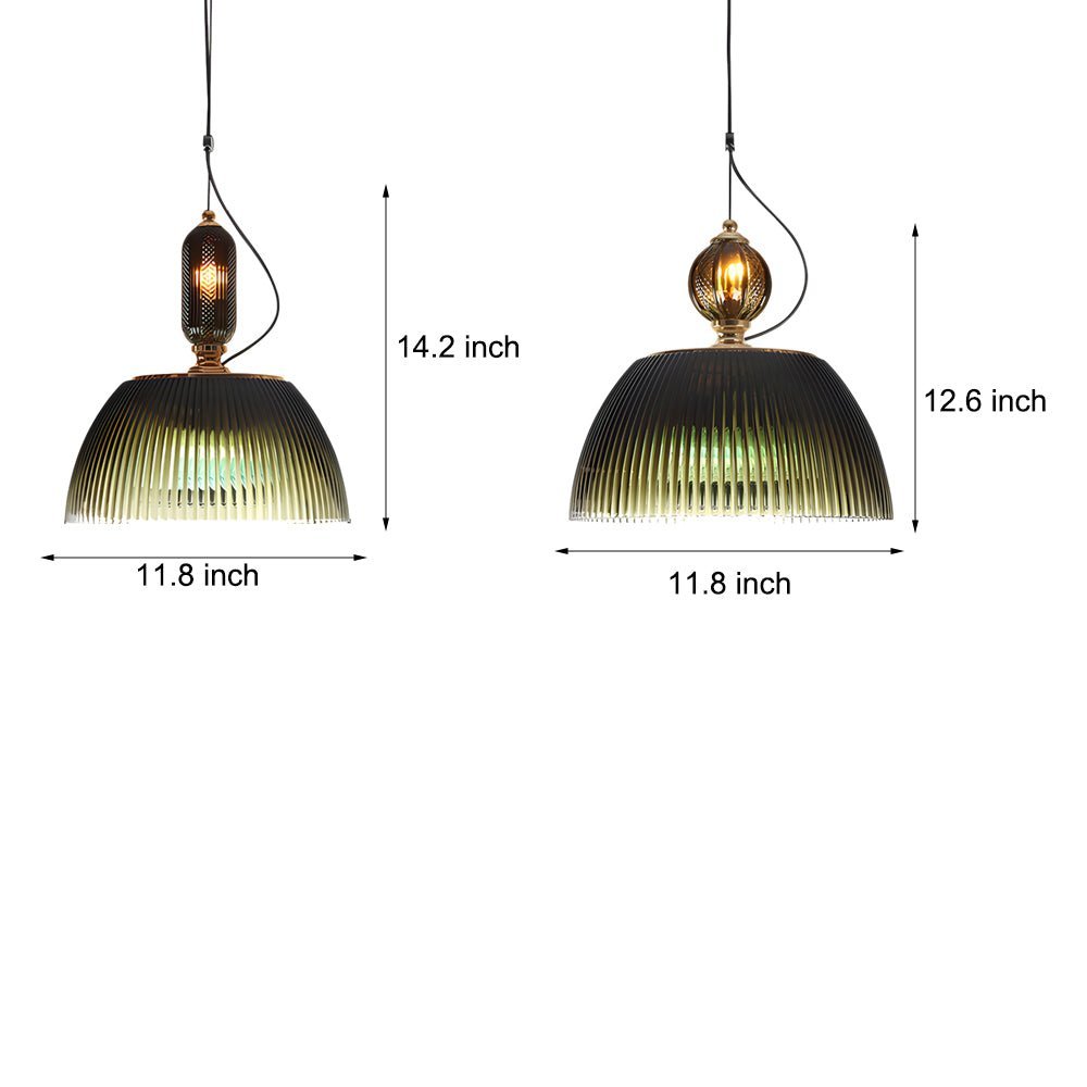 Gradient Green Glass Pendant Light with Dual Light Source