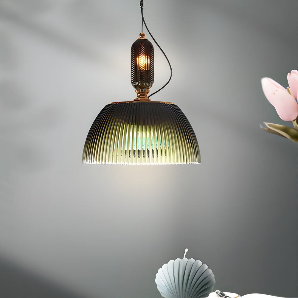Gradient Green Glass Pendant Light with Dual Light Source