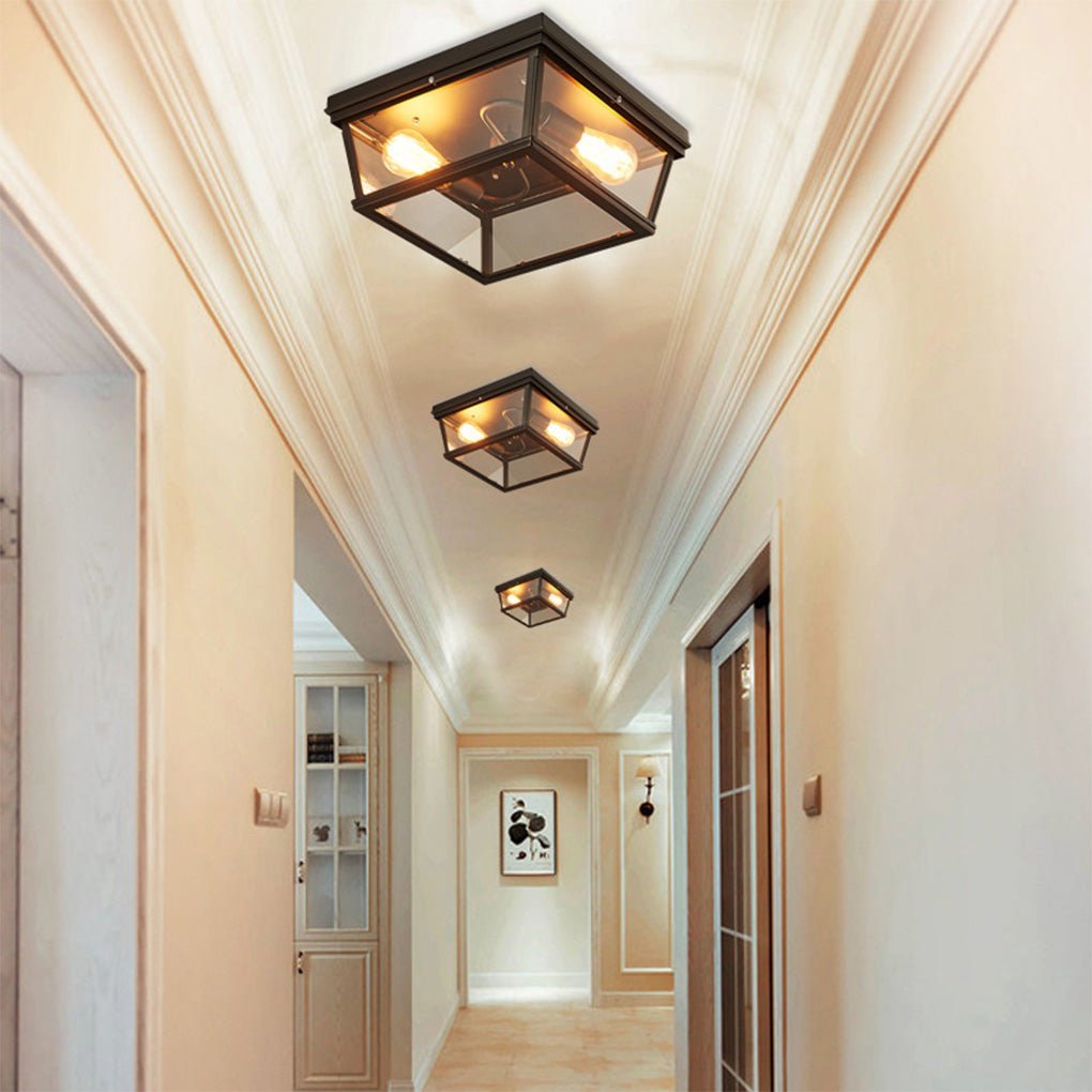 Industrial Double-Head Ceiling Light with Glass Shade - LED Flush