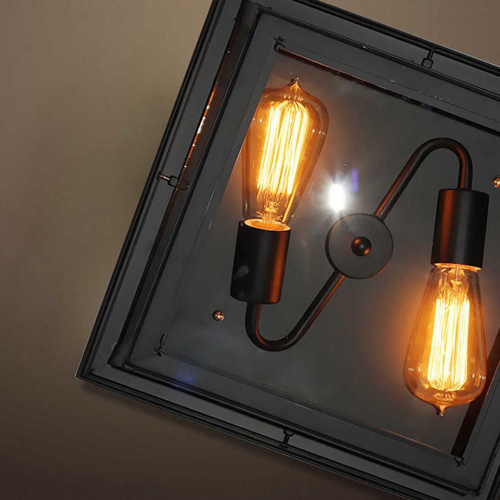 Industrial Double-Head Ceiling Light with Glass Shade - LED Flush