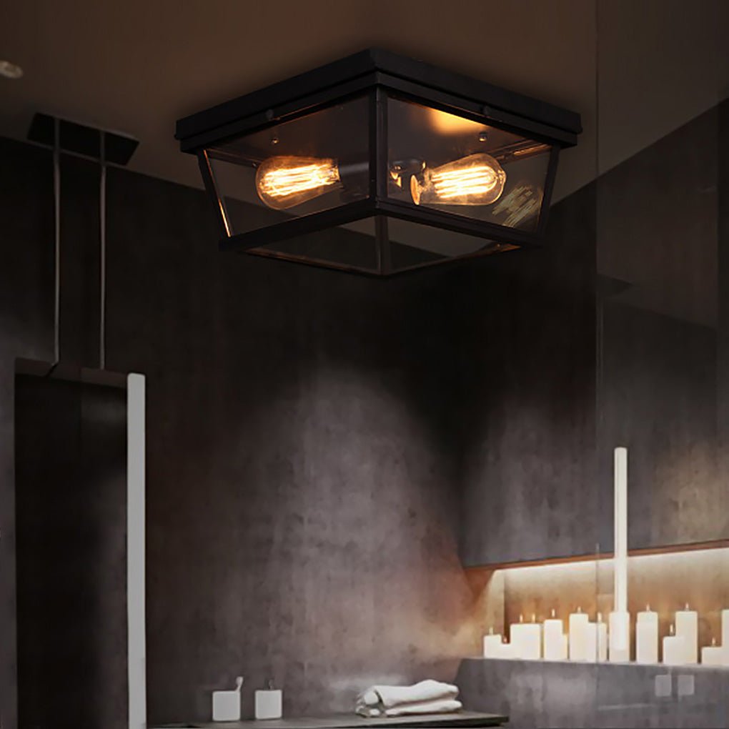 Industrial Double-Head Ceiling Light with Glass Shade - LED Flush