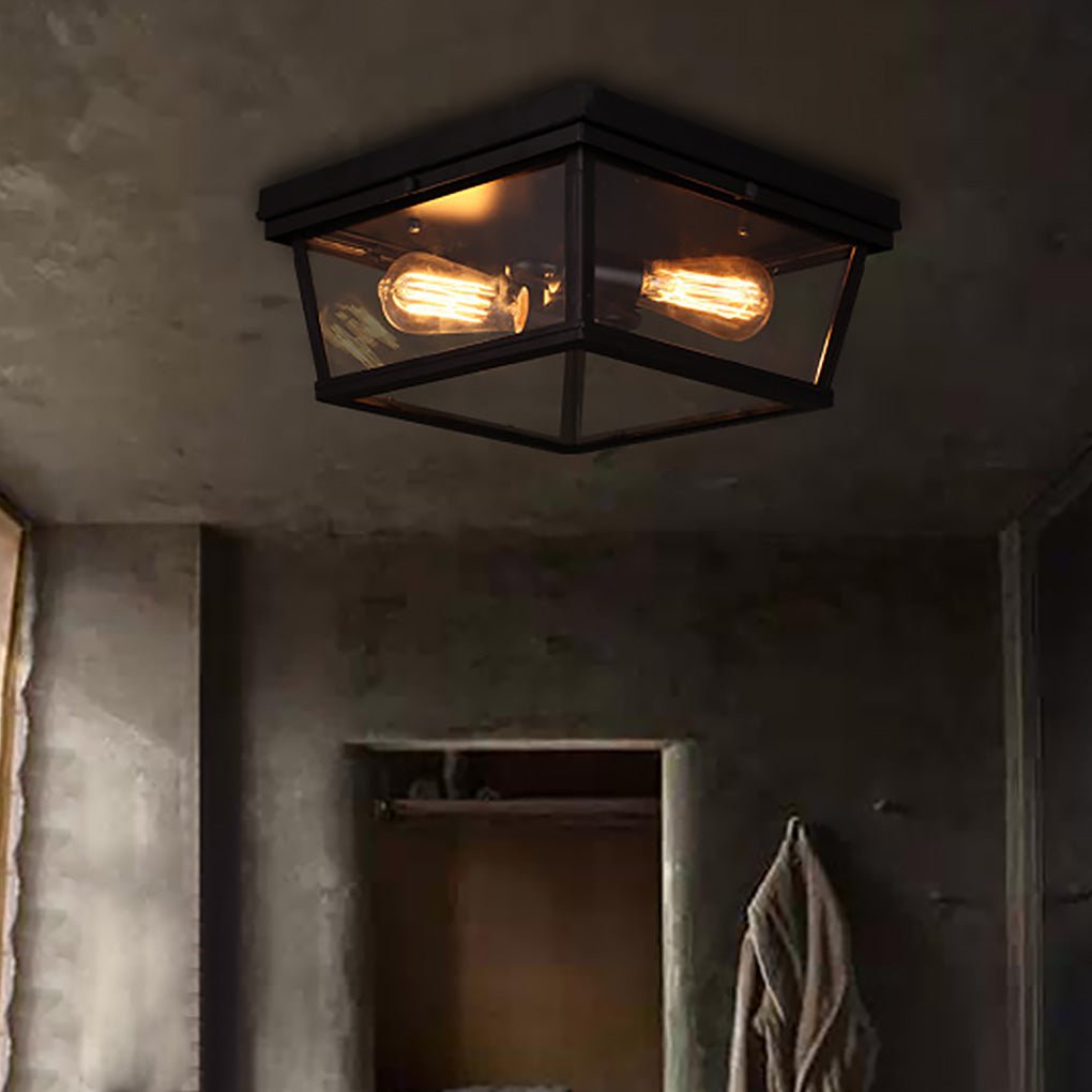 Industrial Double-Head Ceiling Light with Glass Shade - LED Flush