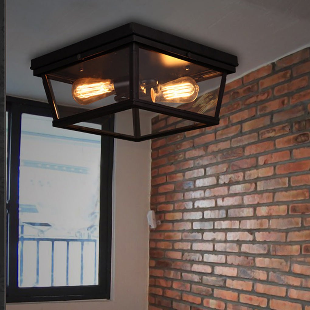 Industrial Double-Head Ceiling Light with Glass Shade - LED Flush