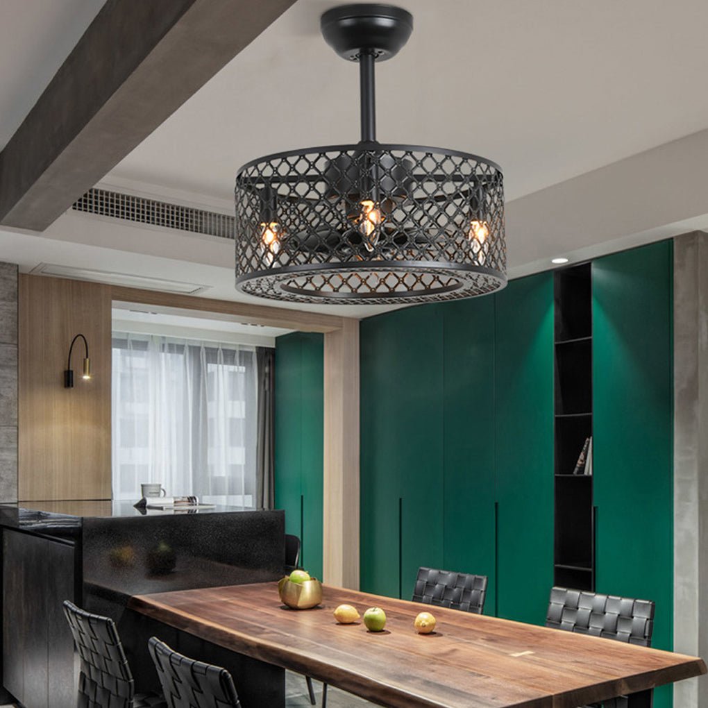 Industrial Iron Ceiling Fan Light with Remote Control