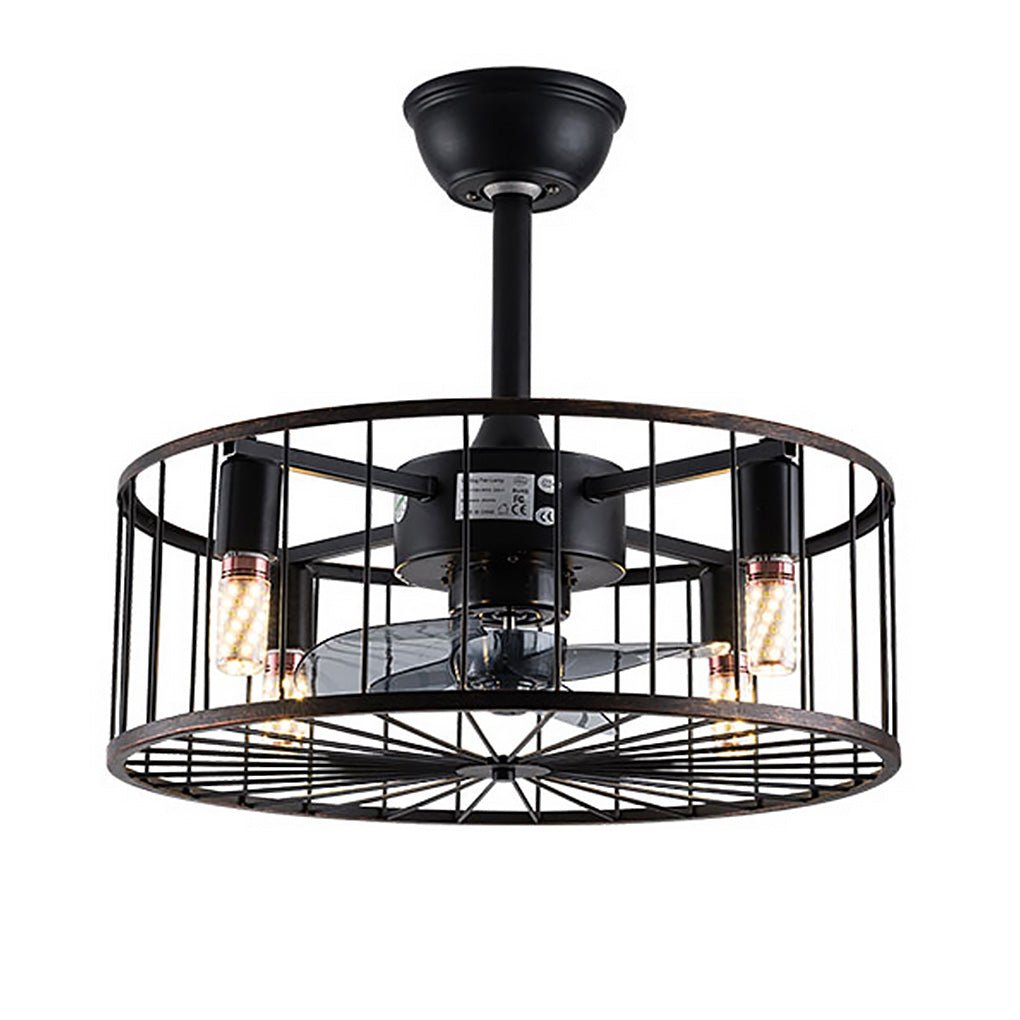Industrial Caged Ceiling Fan Light with Remote Control