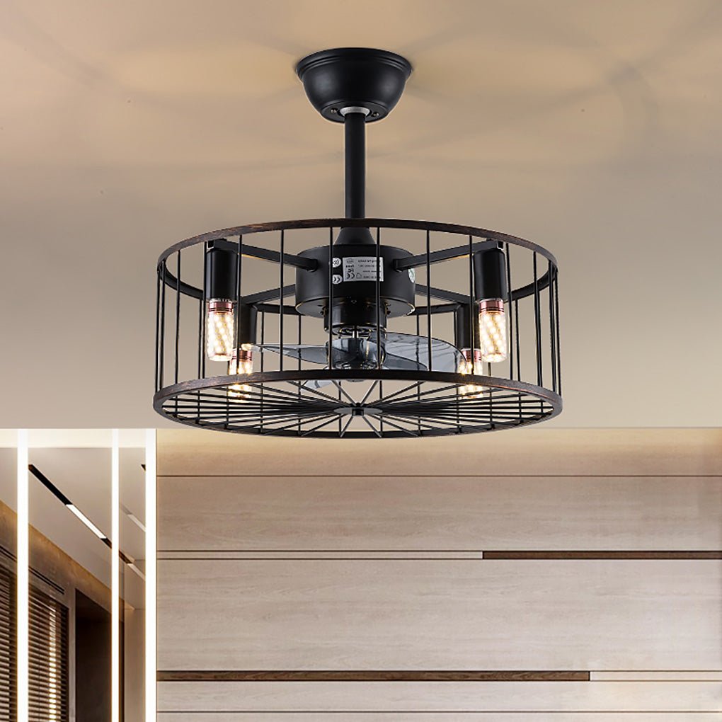 Industrial Caged Ceiling Fan Light with Remote Control