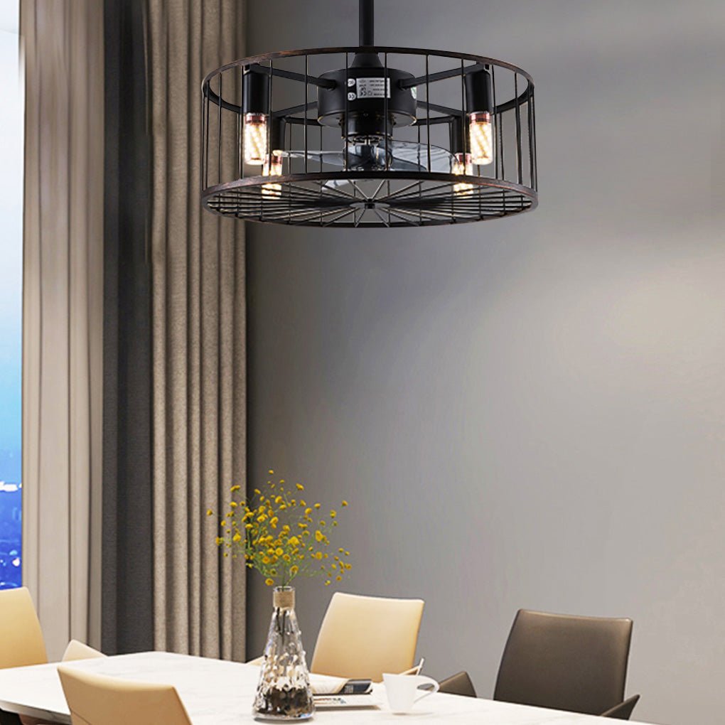 Industrial Caged Ceiling Fan Light with Remote Control
