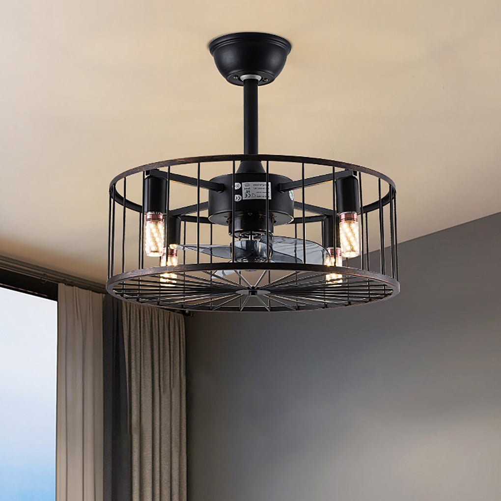 Industrial Caged Ceiling Fan Light with Remote Control