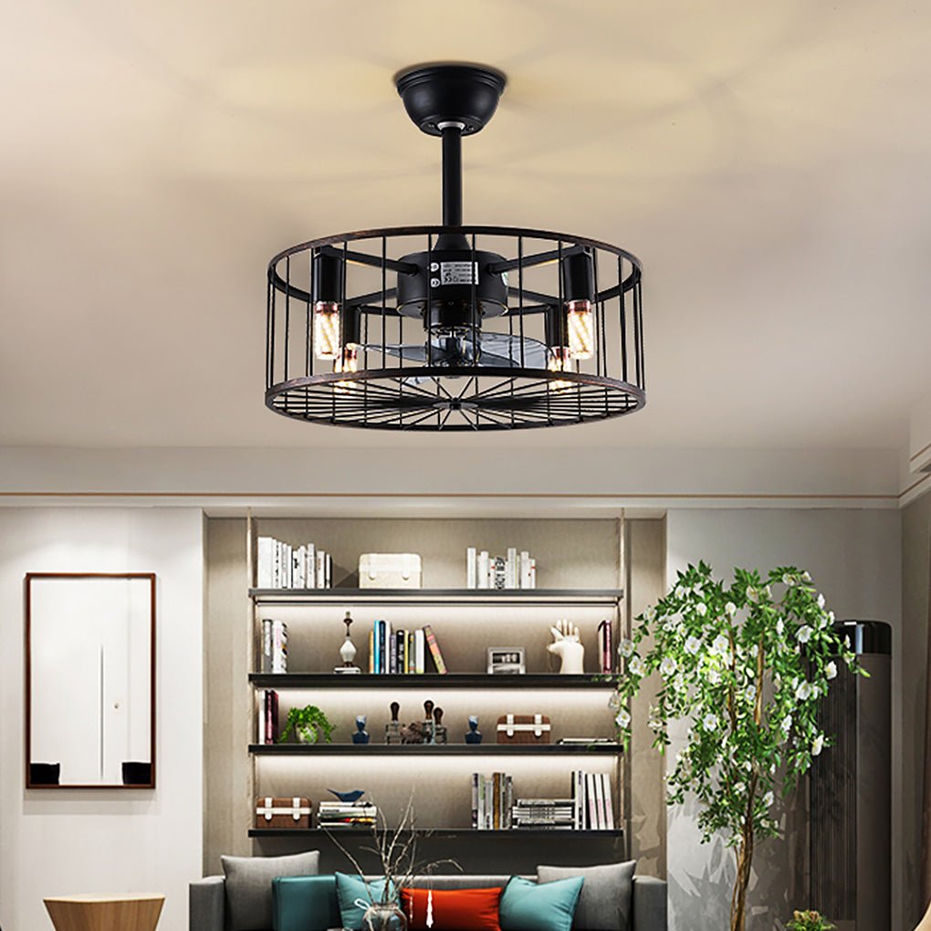 Industrial Caged Ceiling Fan Light with Remote Control