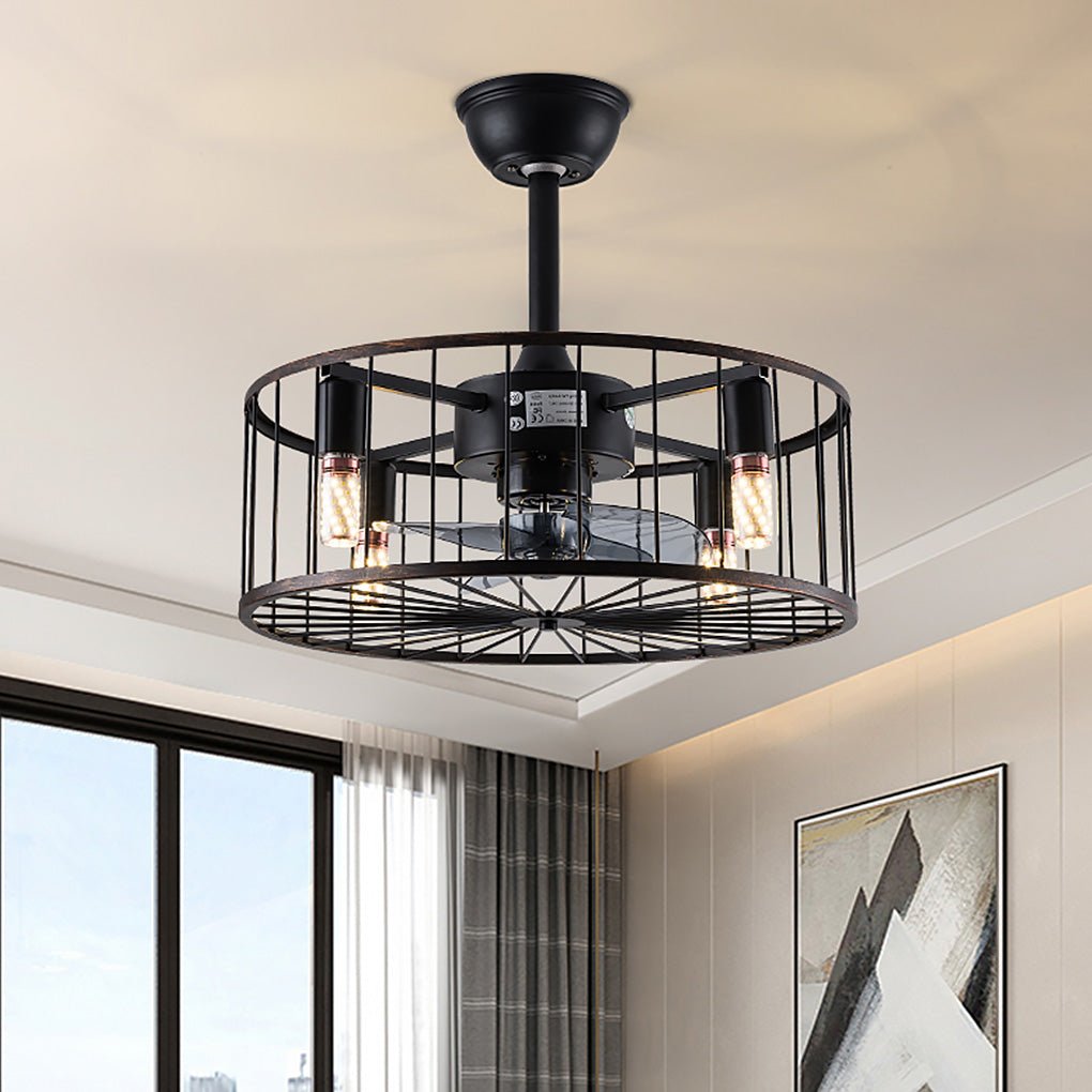 Industrial Caged Ceiling Fan Light with Remote Control