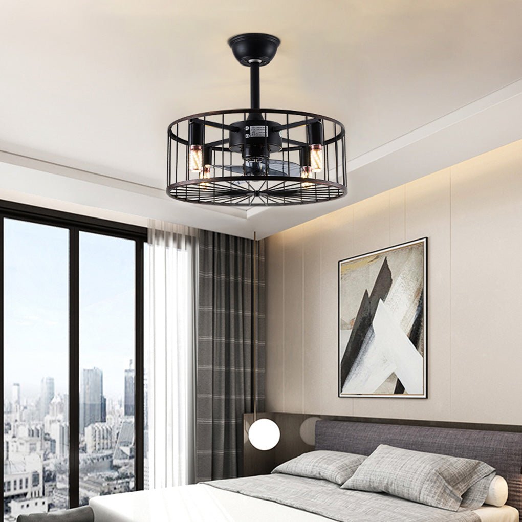 Industrial Caged Ceiling Fan Light with Remote Control