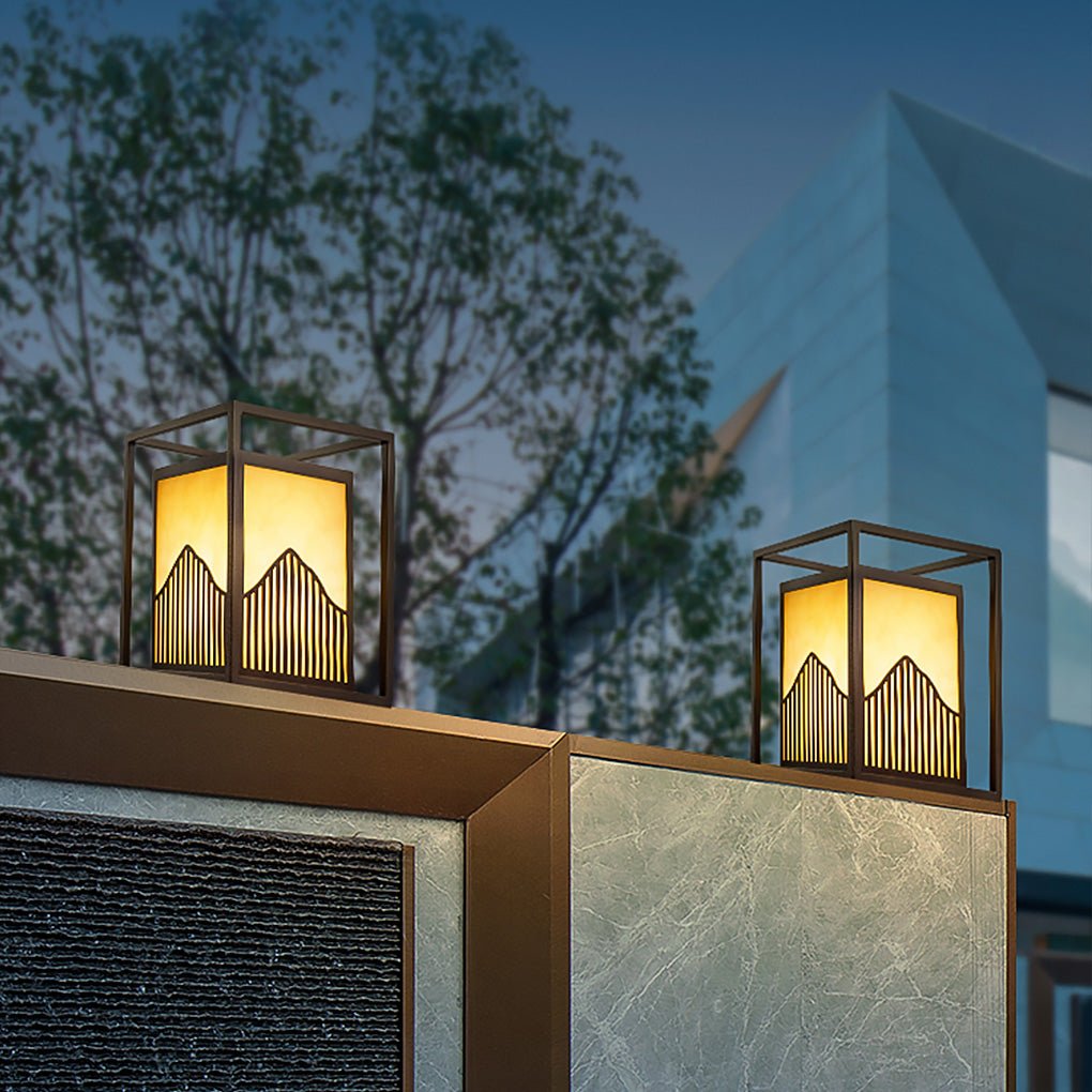 Square Outdoor Garden Light with Mountain Scene Shade
