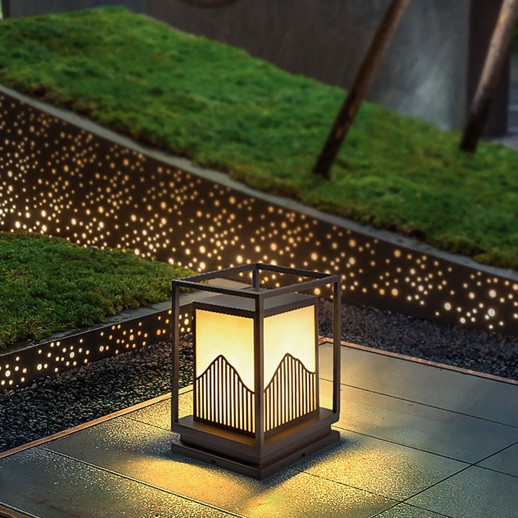 Square Outdoor Garden Light with Mountain Scene Shade