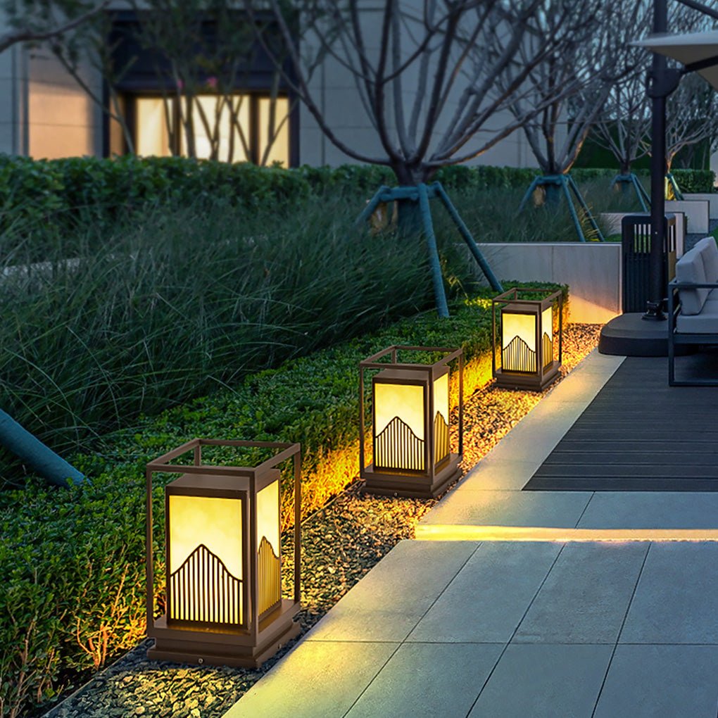 Square Outdoor Garden Light with Mountain Scene Shade