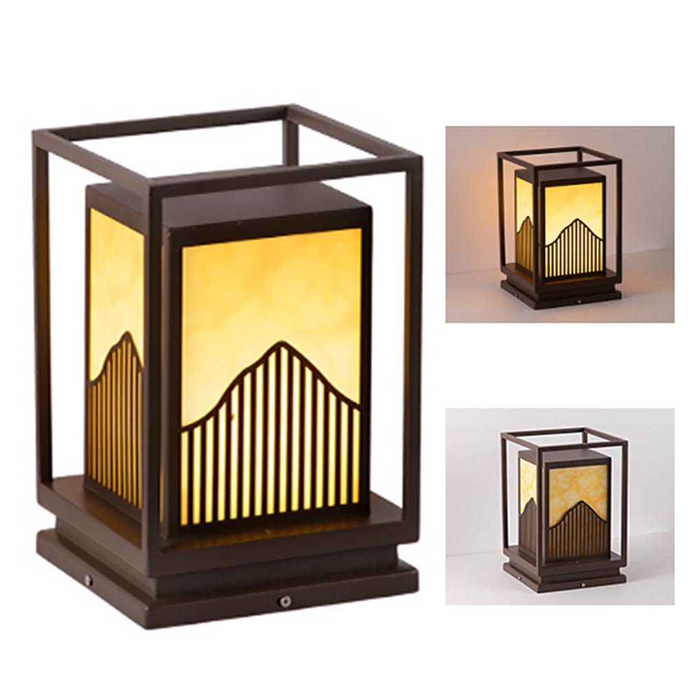 Square Outdoor Garden Light with Mountain Scene Shade