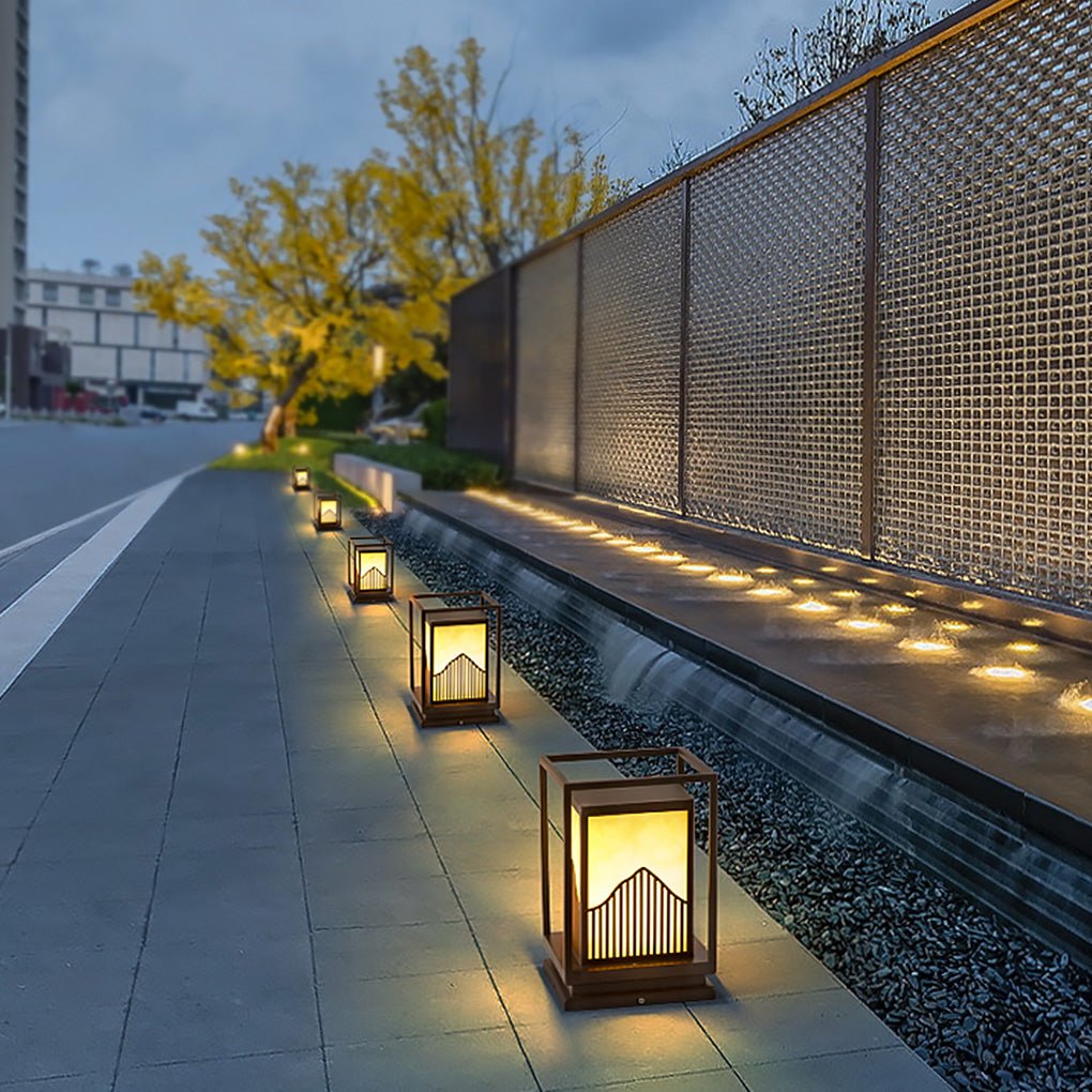 Square Outdoor Garden Light with Mountain Scene Shade