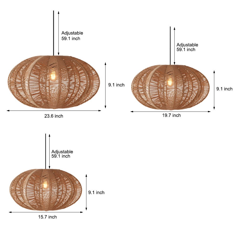 Wabi-Sabi Hemp Rope Pendant Light with Hardware Frame
