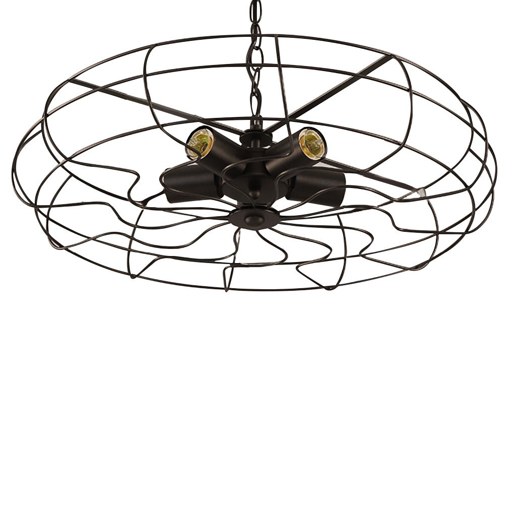 Vintage Industrial Ceiling Fan Chandelier with Iron Cage