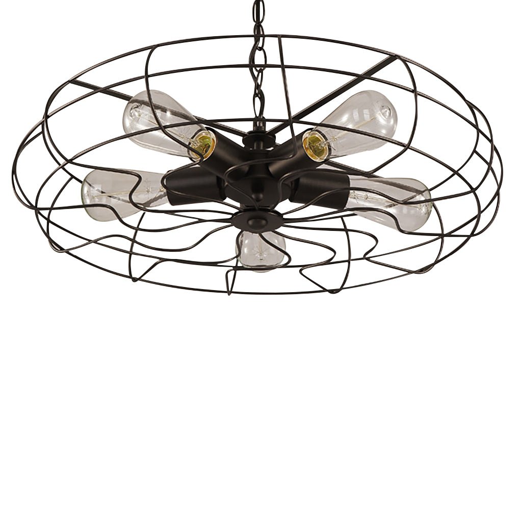 Vintage Industrial Ceiling Fan Chandelier with Iron Cage