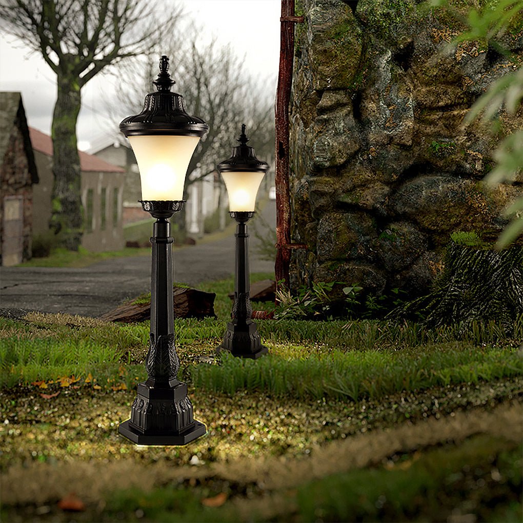 Vintage High Pole Garden Light Black Glass Retro Outdoor Post Lamp