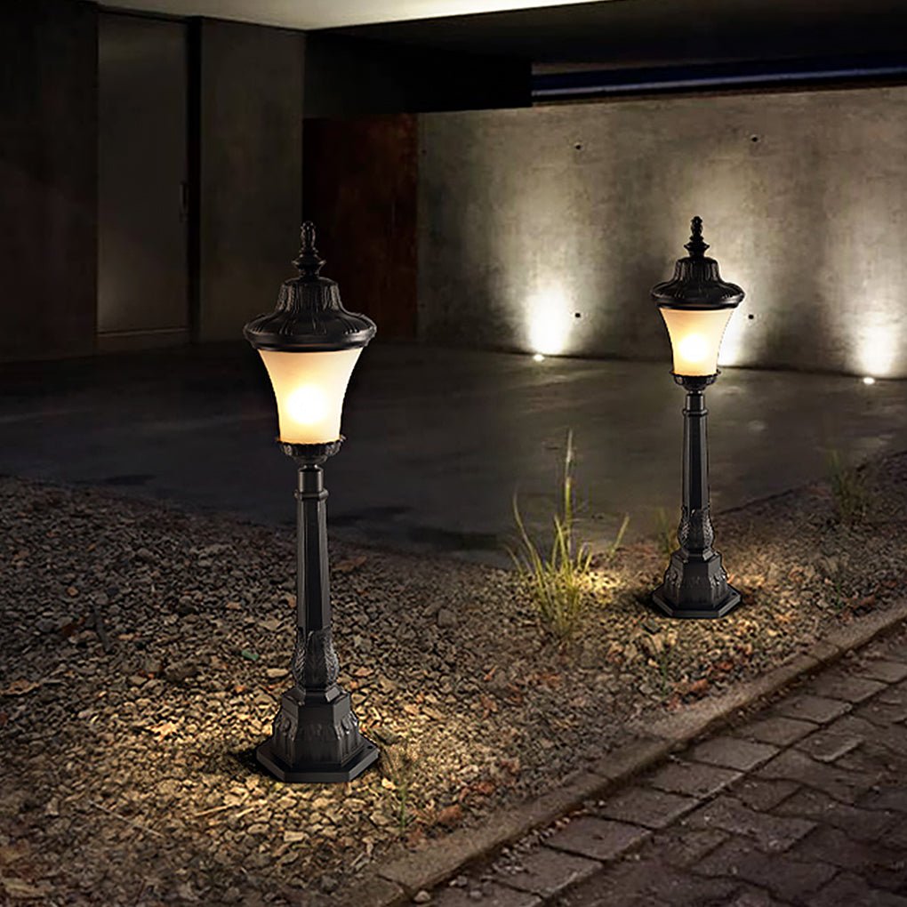 Vintage High Pole Garden Light Black Glass Retro Outdoor Post Lamp