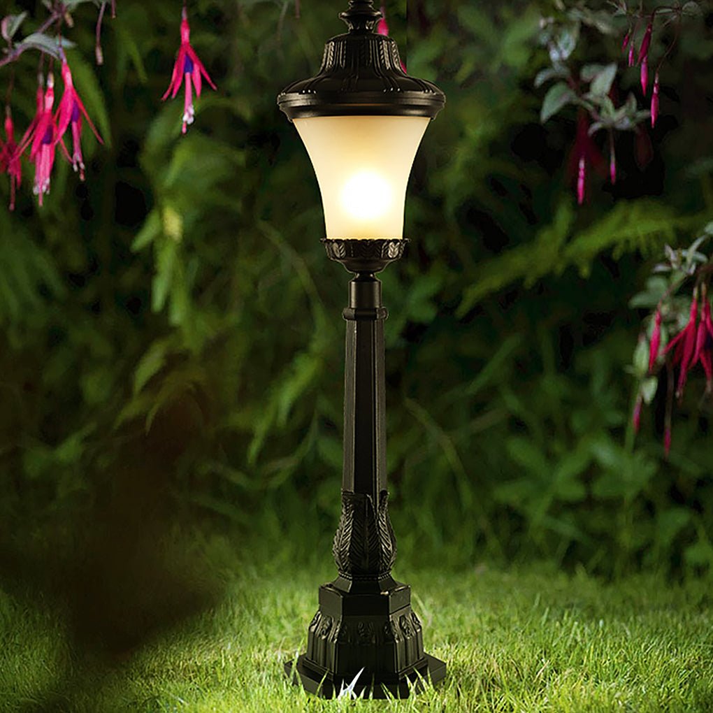 Vintage High Pole Garden Light Black Glass Retro Outdoor Post Lamp