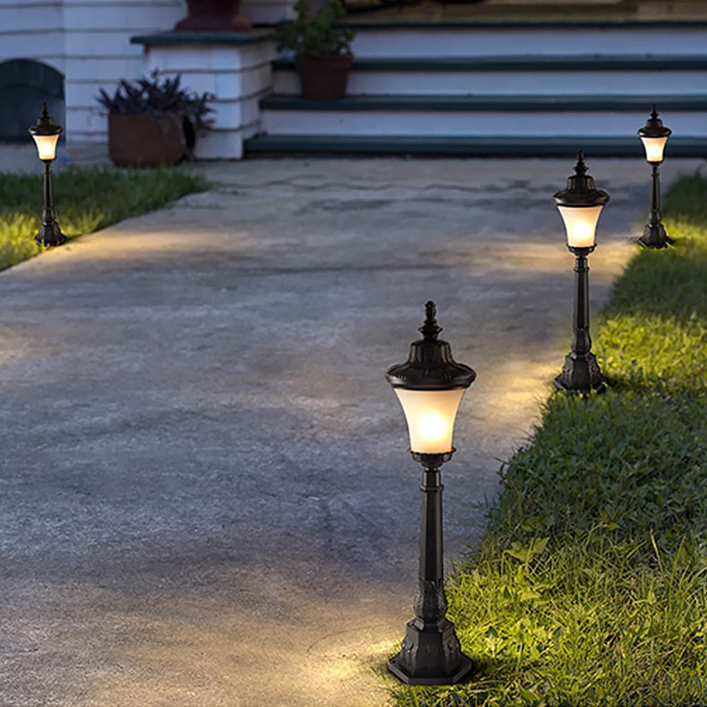 Vintage High Pole Garden Light Black Glass Retro Outdoor Post Lamp
