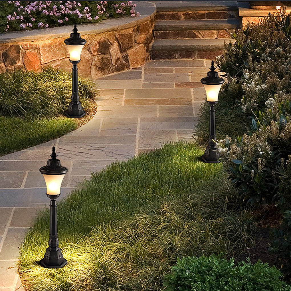 Vintage High Pole Garden Light Black Glass Retro Outdoor Post Lamp