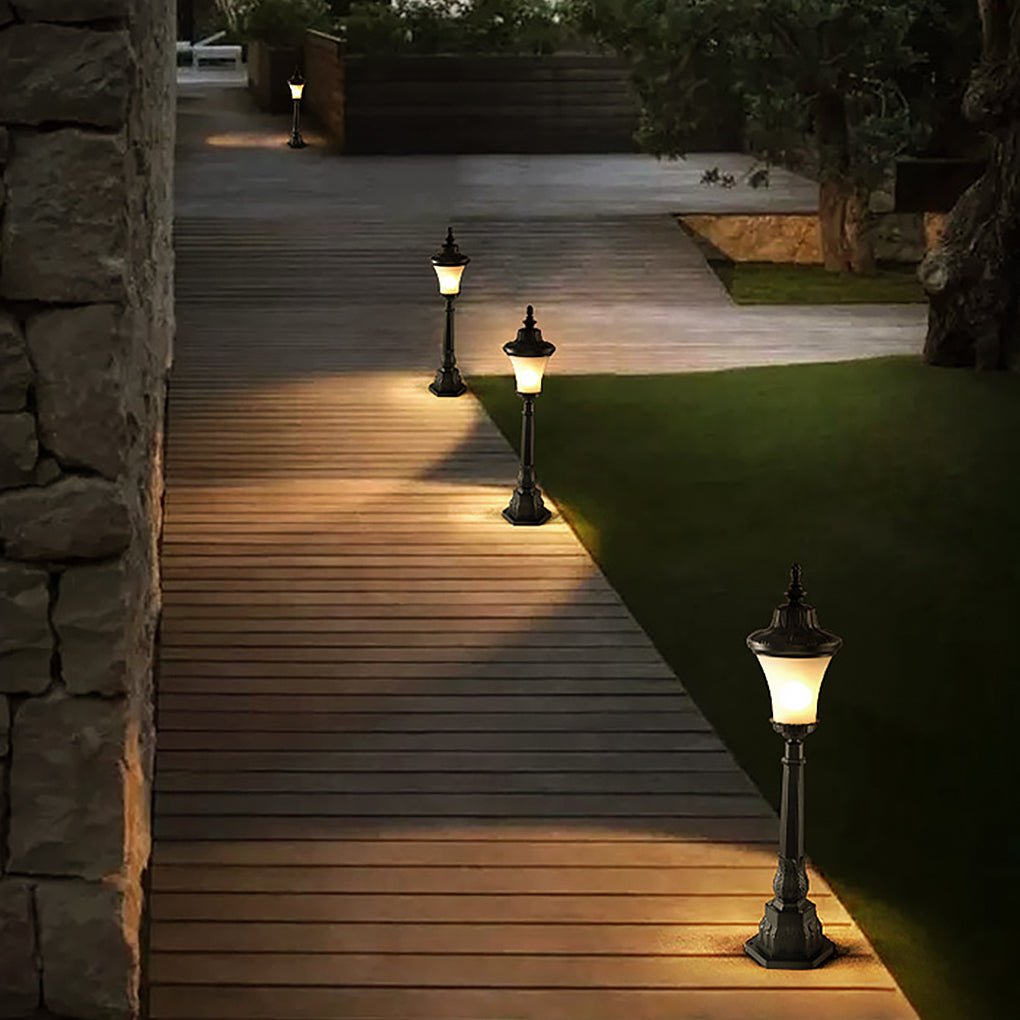 Vintage High Pole Garden Light Black Glass Retro Outdoor Post Lamp
