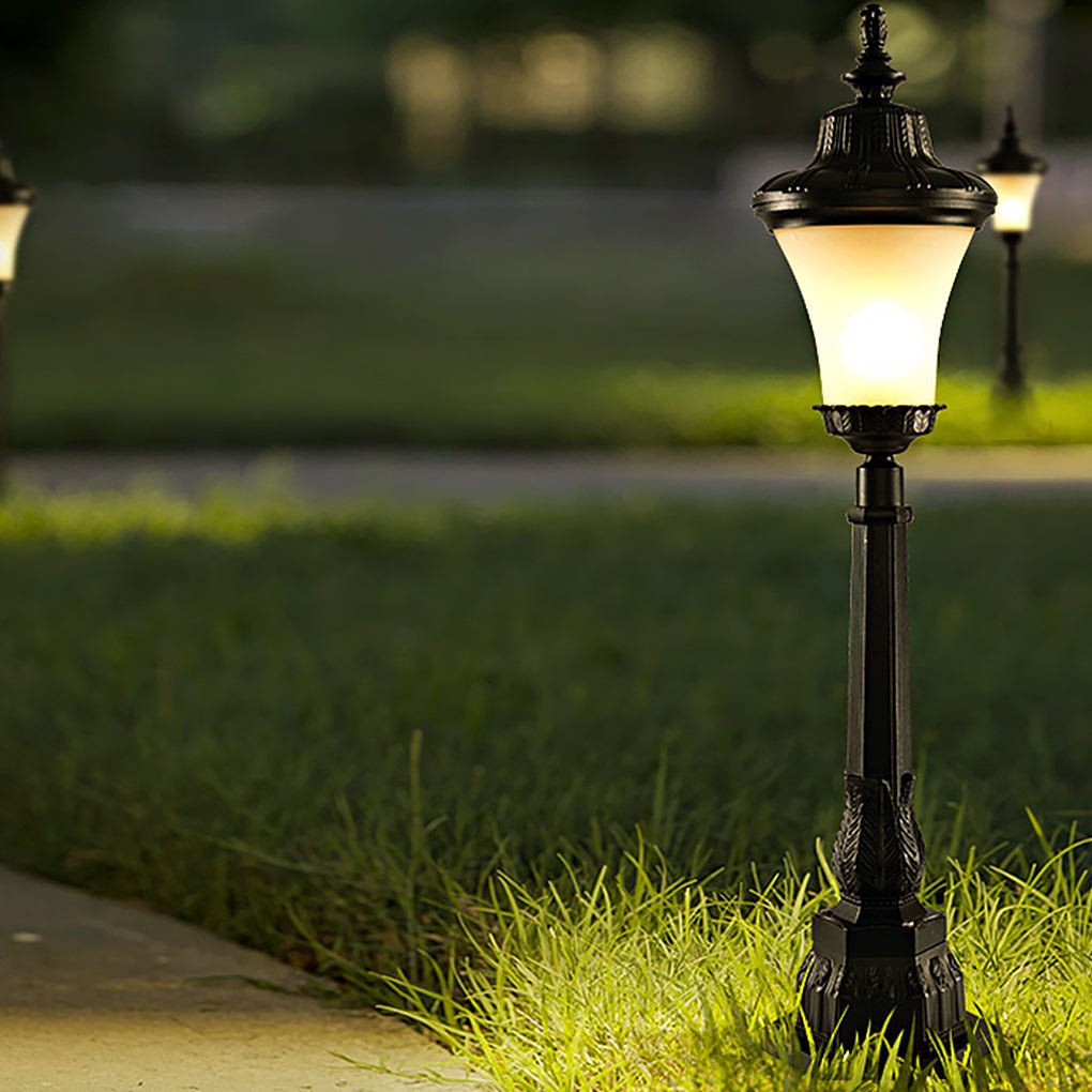 Vintage High Pole Garden Light Black Glass Retro Outdoor Post Lamp