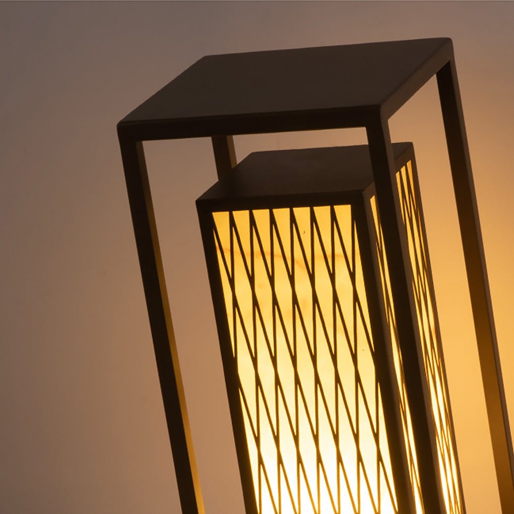 Retro Asian Rectangular Outdoor LED Post Light | Stainless Steel