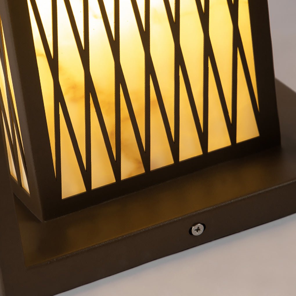Retro Asian Rectangular Outdoor LED Post Light | Stainless Steel