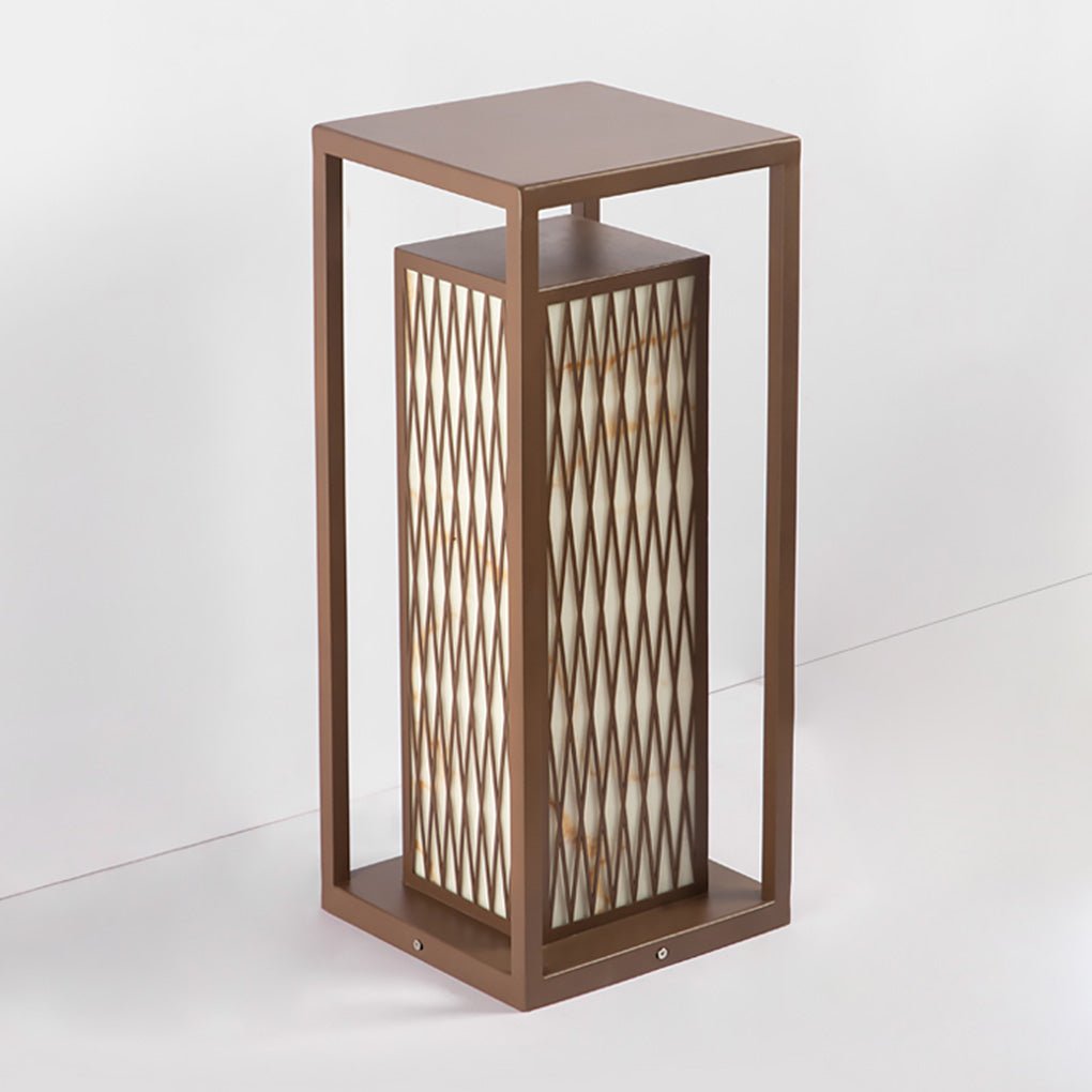 Retro Asian Rectangular Outdoor LED Post Light | Stainless Steel