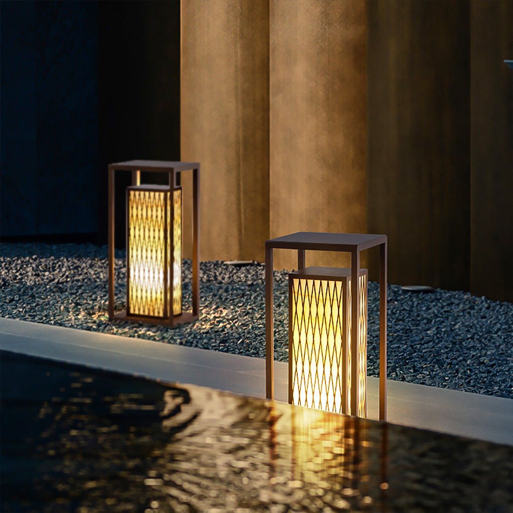 Retro Asian Rectangular Outdoor LED Post Light | Stainless Steel