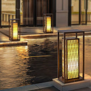 Retro Asian Rectangular Outdoor LED Post Light | Stainless Steel